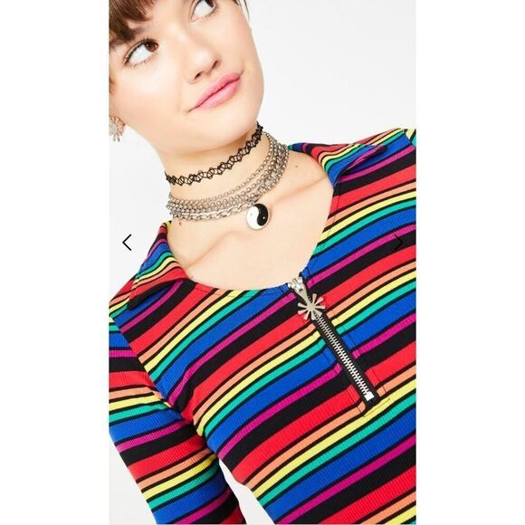 DELIAS x Dolls kill La Vida Loca Rainbow Striped Dress, 90s Y2K Whimsical | L - Picture 4 of 13